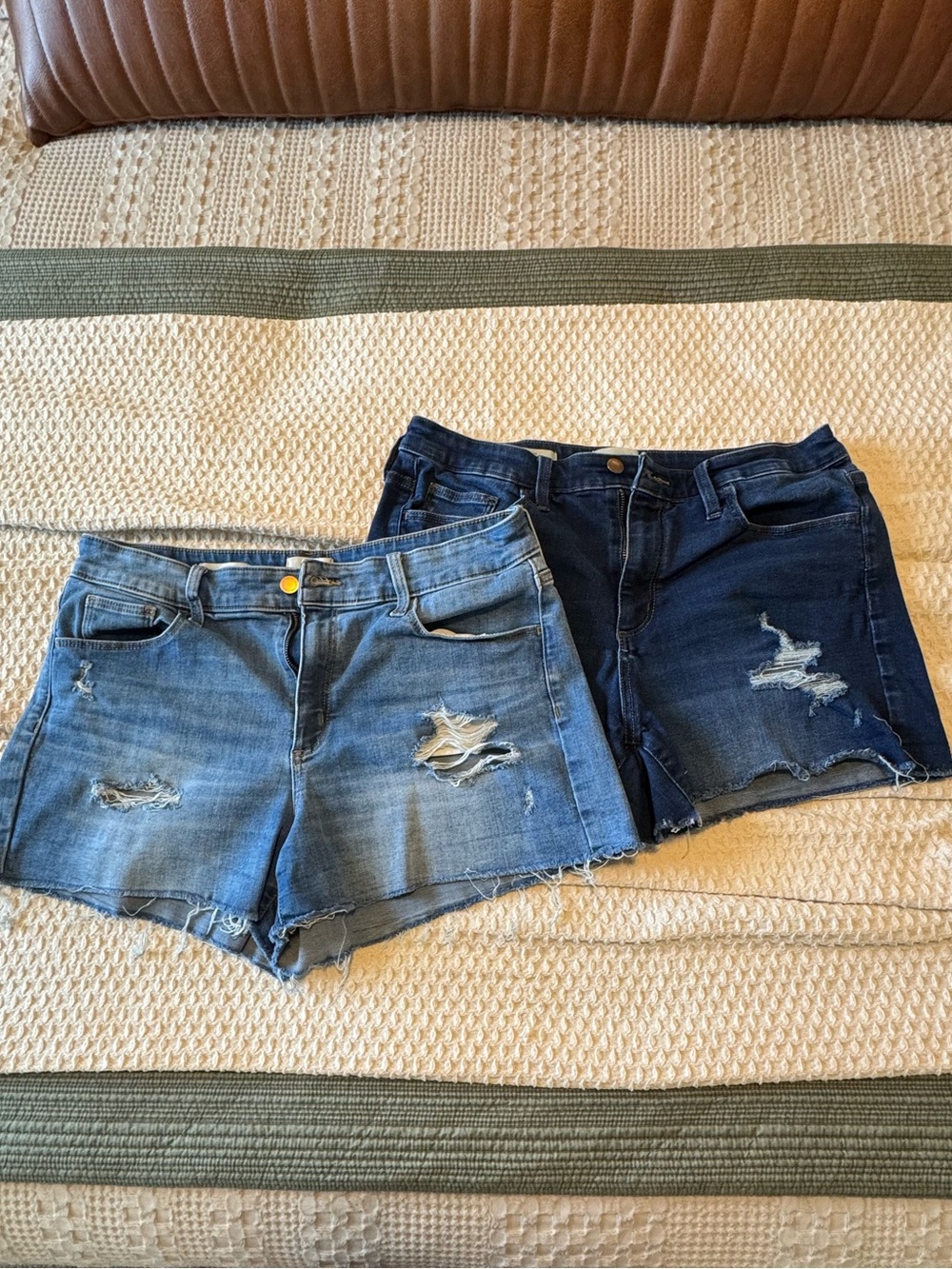 Universal Thread Light Blue & Dark Blue Distressed Denim Shorts Duo